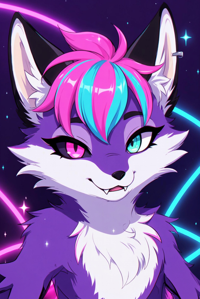 Super fluffy purple fox girl